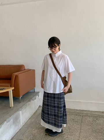 Gyuri check banding layered long skirt